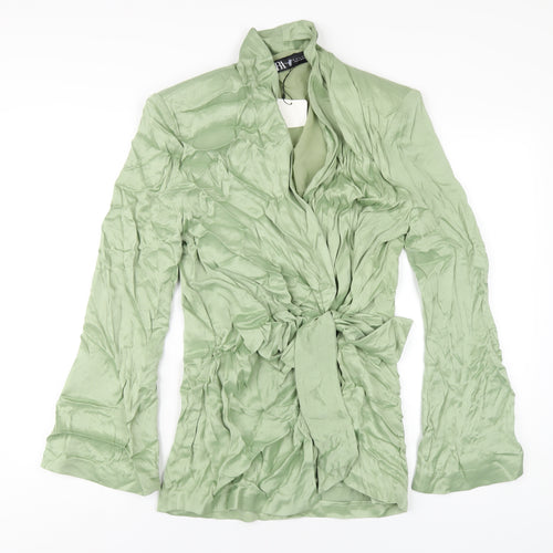 Zara Womens Green Viscose Jacket Dress Size M V-Neck Button