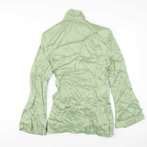 Zara Womens Green Viscose Jacket Dress Size M V-Neck Button