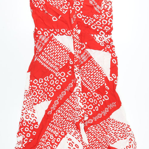 Principles Womens Red Geometric Viscose A-Line Size 12 V-Neck Button