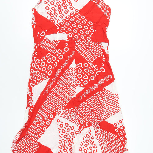 Principles Womens Red Geometric Viscose A-Line Size 12 V-Neck Button