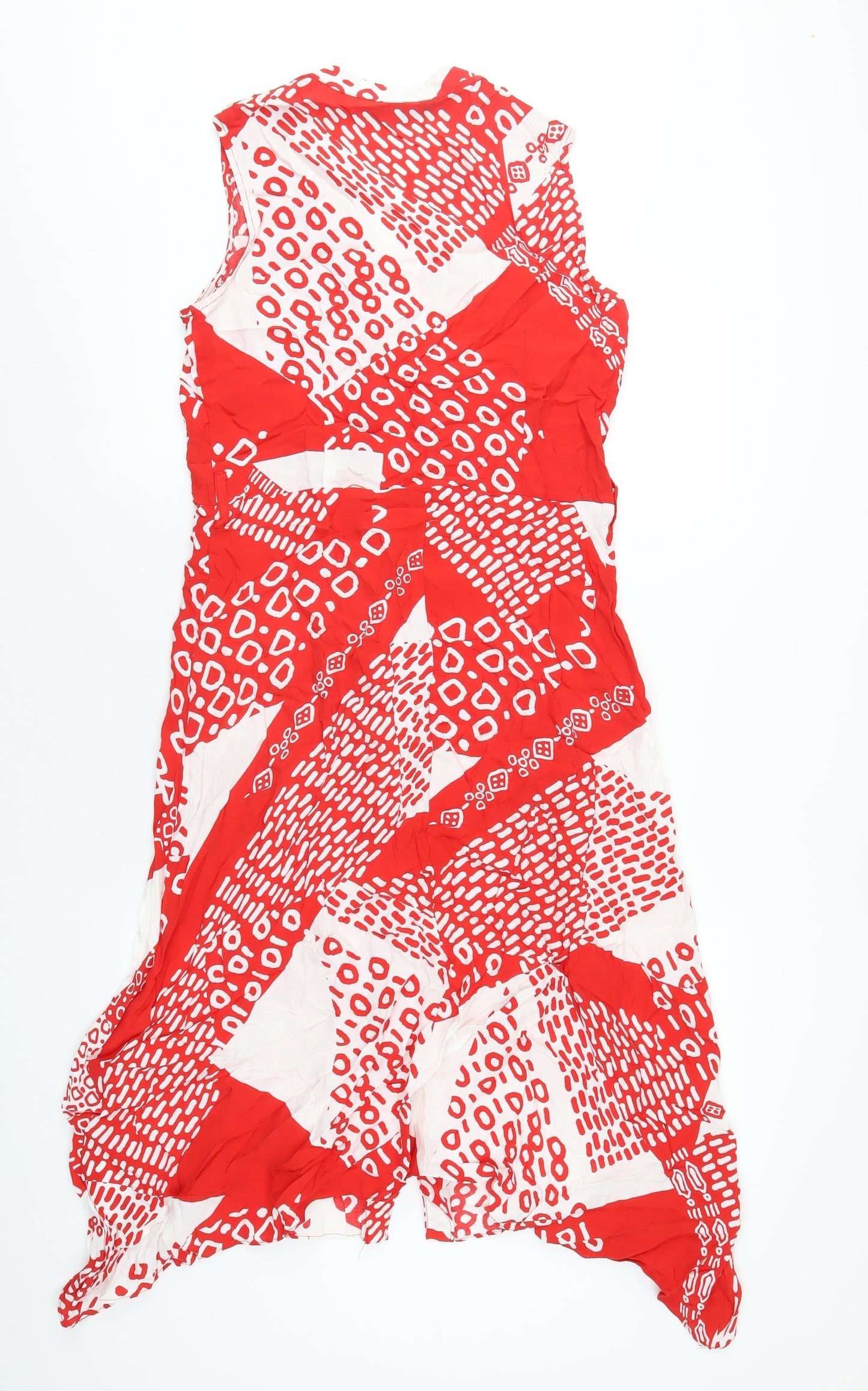 Principles Womens Red Geometric Viscose A-Line Size 12 V-Neck Button