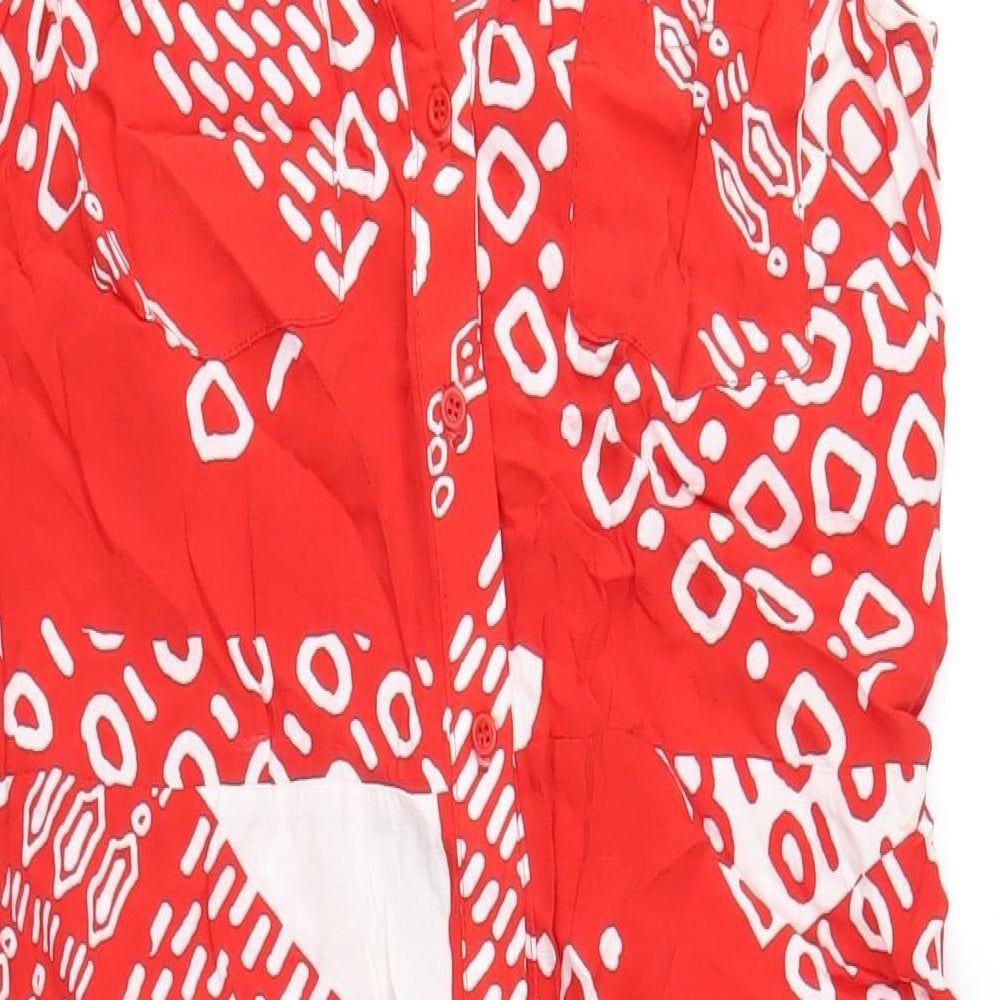 Principles Womens Red Geometric Viscose A-Line Size 12 V-Neck Button
