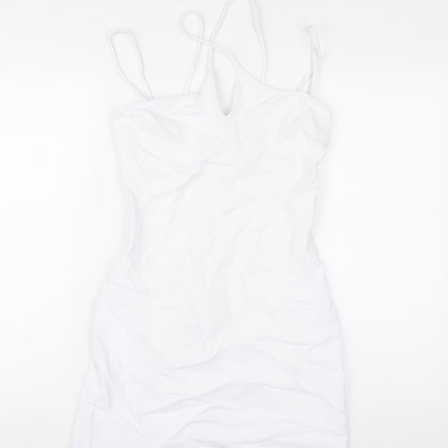 Zara Womens White Polyester Bodycon Size S V-Neck Zip