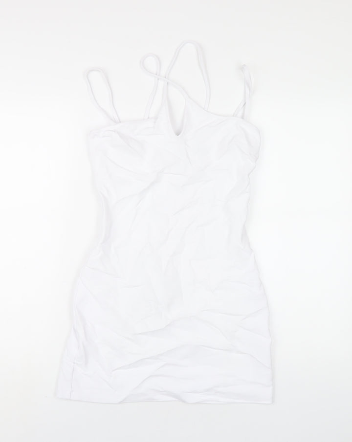 Zara Womens White Polyester Bodycon Size S V-Neck Zip