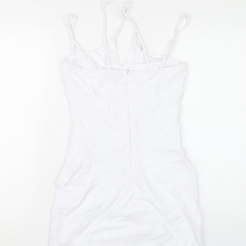 Zara Womens White Polyester Bodycon Size S V-Neck Zip