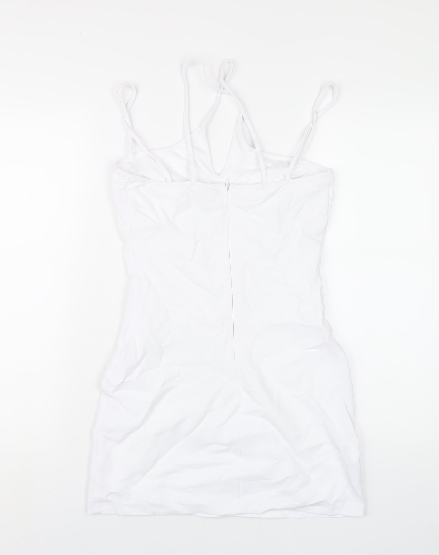Zara Womens White Polyester Bodycon Size S V-Neck Zip