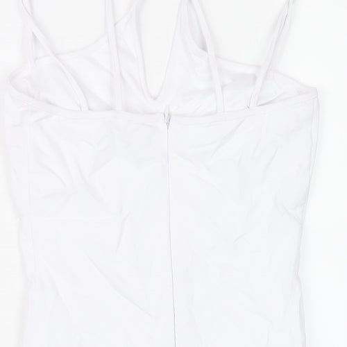 Zara Womens White Polyester Bodycon Size S V-Neck Zip