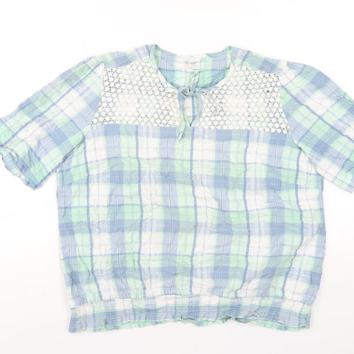 Cotton Traders Womens Multicoloured Plaid Cotton Basic T-Shirt Size 18 Round Neck