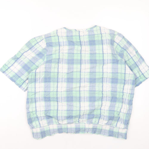 Cotton Traders Womens Multicoloured Plaid Cotton Basic T-Shirt Size 18 Round Neck
