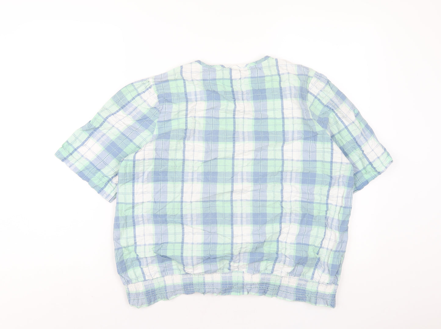 Cotton Traders Womens Multicoloured Plaid Cotton Basic T-Shirt Size 18 Round Neck