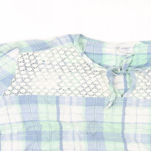 Cotton Traders Womens Multicoloured Plaid Cotton Basic T-Shirt Size 18 Round Neck