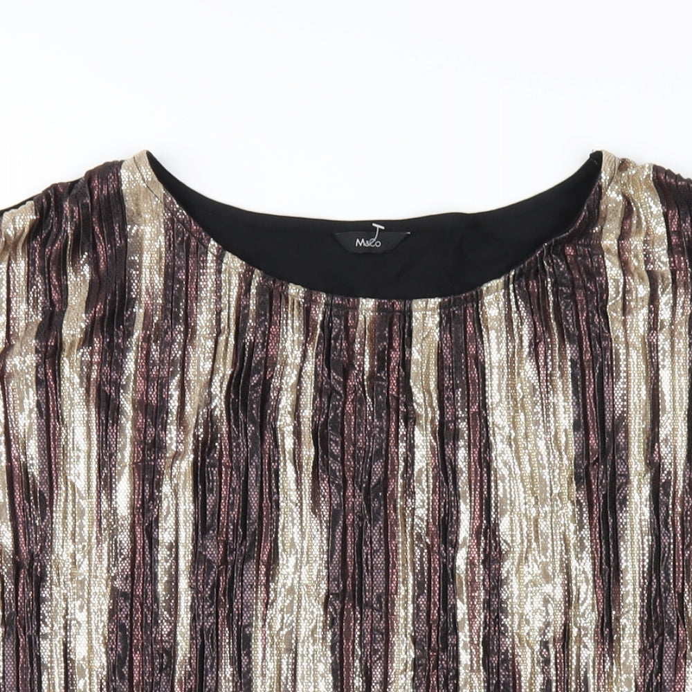 M&Co Womens Multicoloured Polyester Basic T-Shirt Size 12 Round Neck
