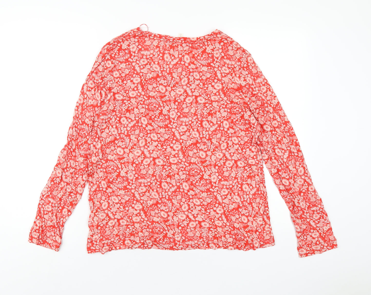 Per Una Womens Red Floral Viscose Basic T-Shirt Size 12 Round Neck