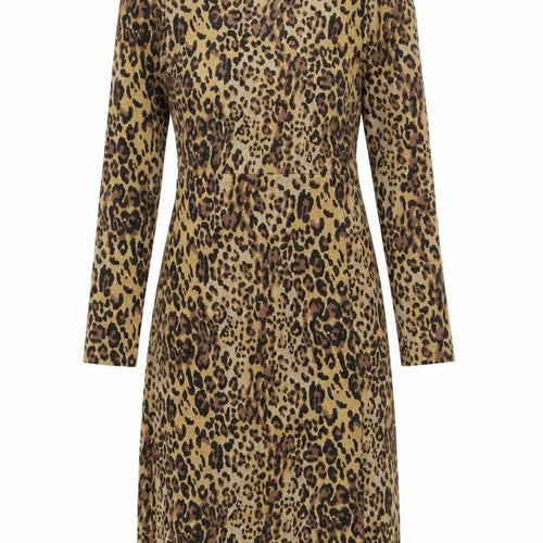 Marks and Spencer Womens Brown Animal Print Polyester A-Line Size 8 Mock Neck Zip