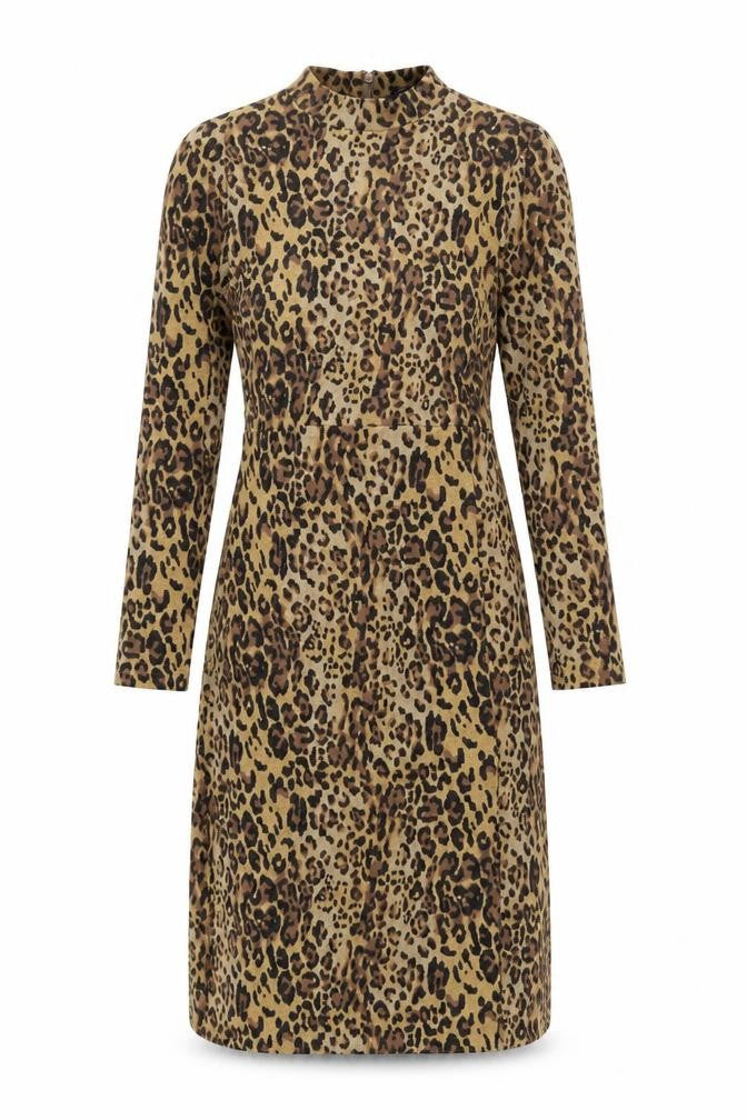 Marks and Spencer Womens Brown Animal Print Polyester A-Line Size 8 Mock Neck Zip