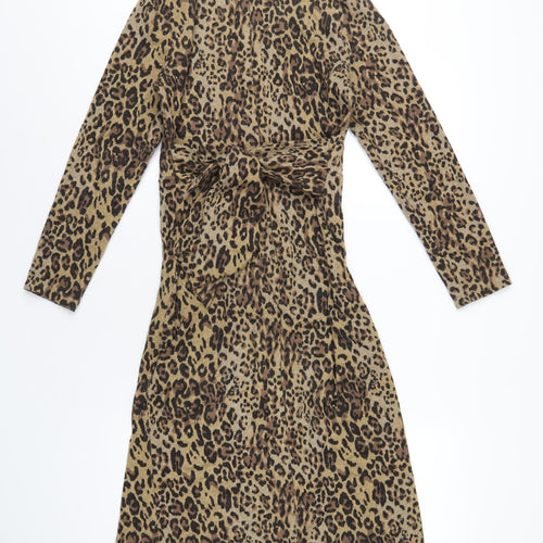 Marks and Spencer Womens Brown Animal Print Polyester A-Line Size 8 Mock Neck Zip