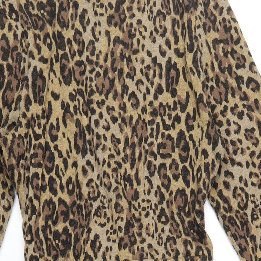 Marks and Spencer Womens Brown Animal Print Polyester A-Line Size 8 Mock Neck Zip
