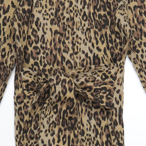 Marks and Spencer Womens Brown Animal Print Polyester A-Line Size 8 Mock Neck Zip