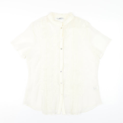 Joanna Hope Womens Ivory Polyester Basic Button-Up Size 14 Round Neck