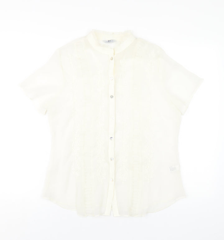 Joanna Hope Womens Ivory Polyester Basic Button-Up Size 14 Round Neck