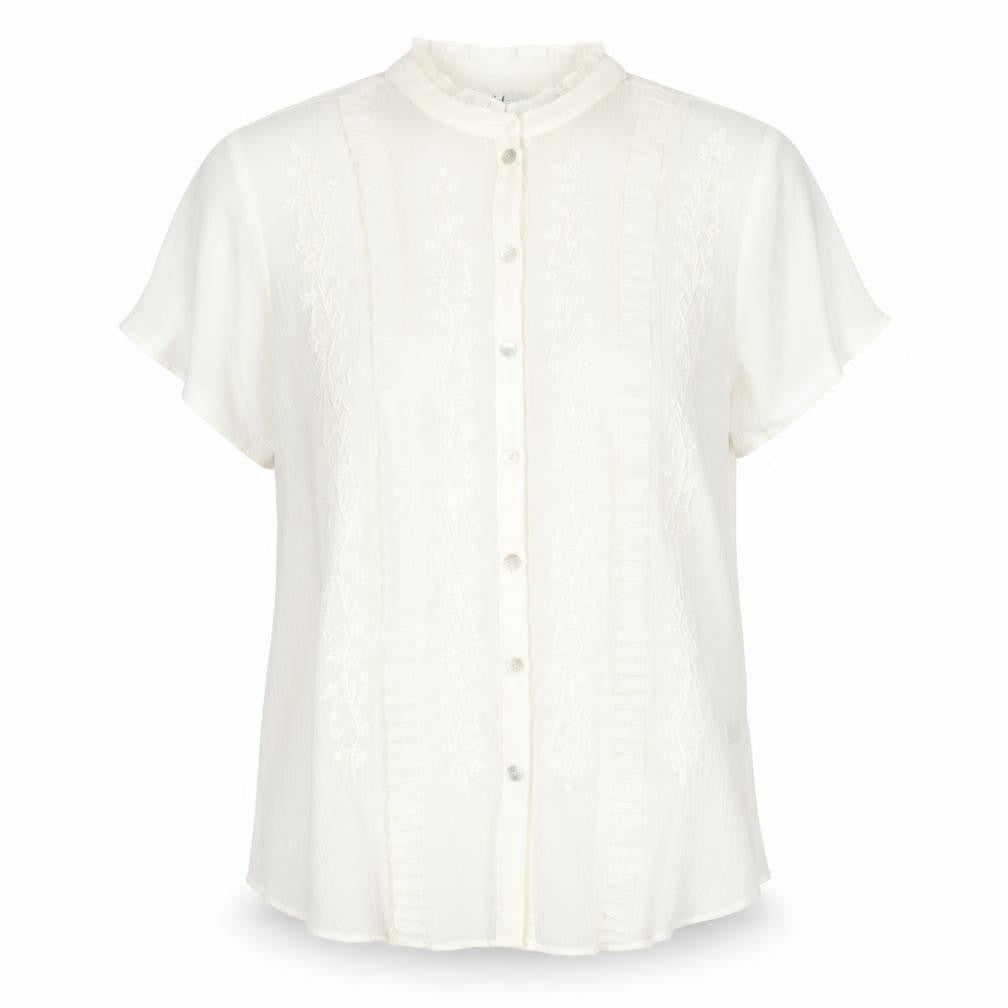 Front view of Joanna Hope women’s ivory polyester basic button-up, size UK 14, round neck