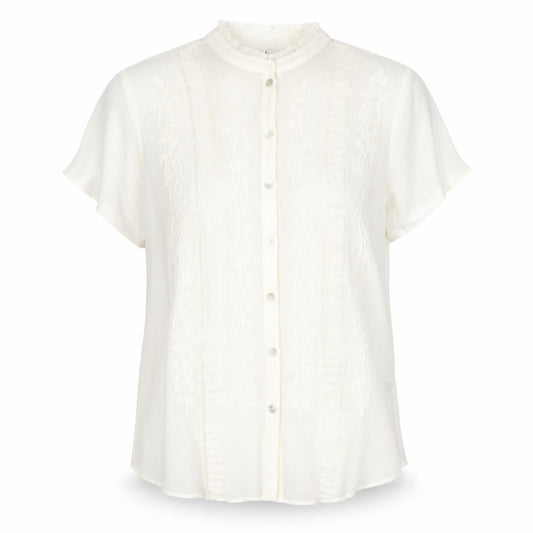 Front view of Joanna Hope women’s ivory polyester basic button-up, size UK 14, round neck