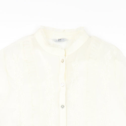Joanna Hope Womens Ivory Polyester Basic Button-Up Size 14 Round Neck