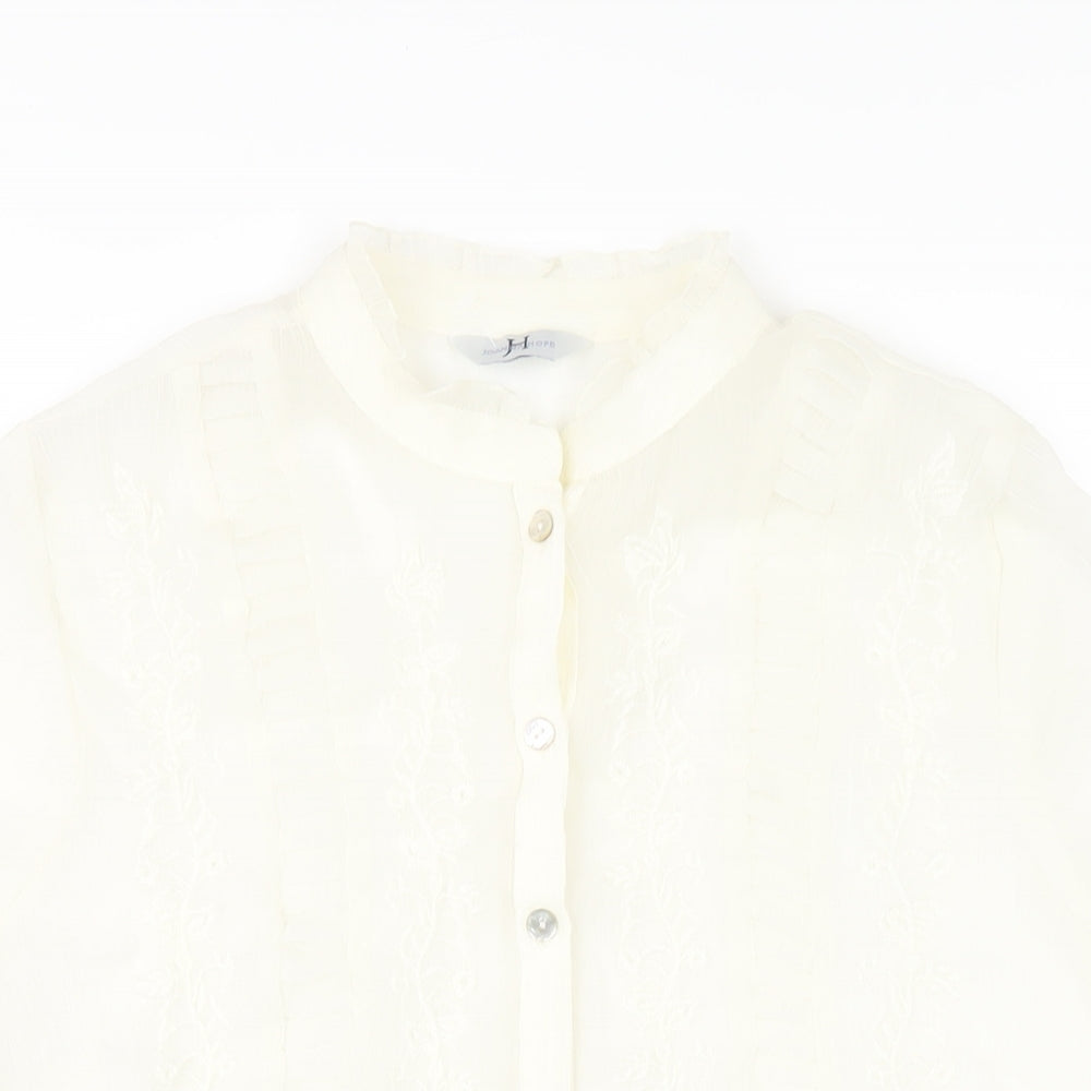 Joanna Hope Womens Ivory Polyester Basic Button-Up Size 14 Round Neck