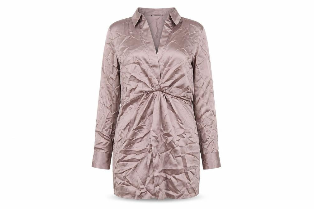 Front view of Zara women’s purple polyester a-line, size XL, v-neck zip