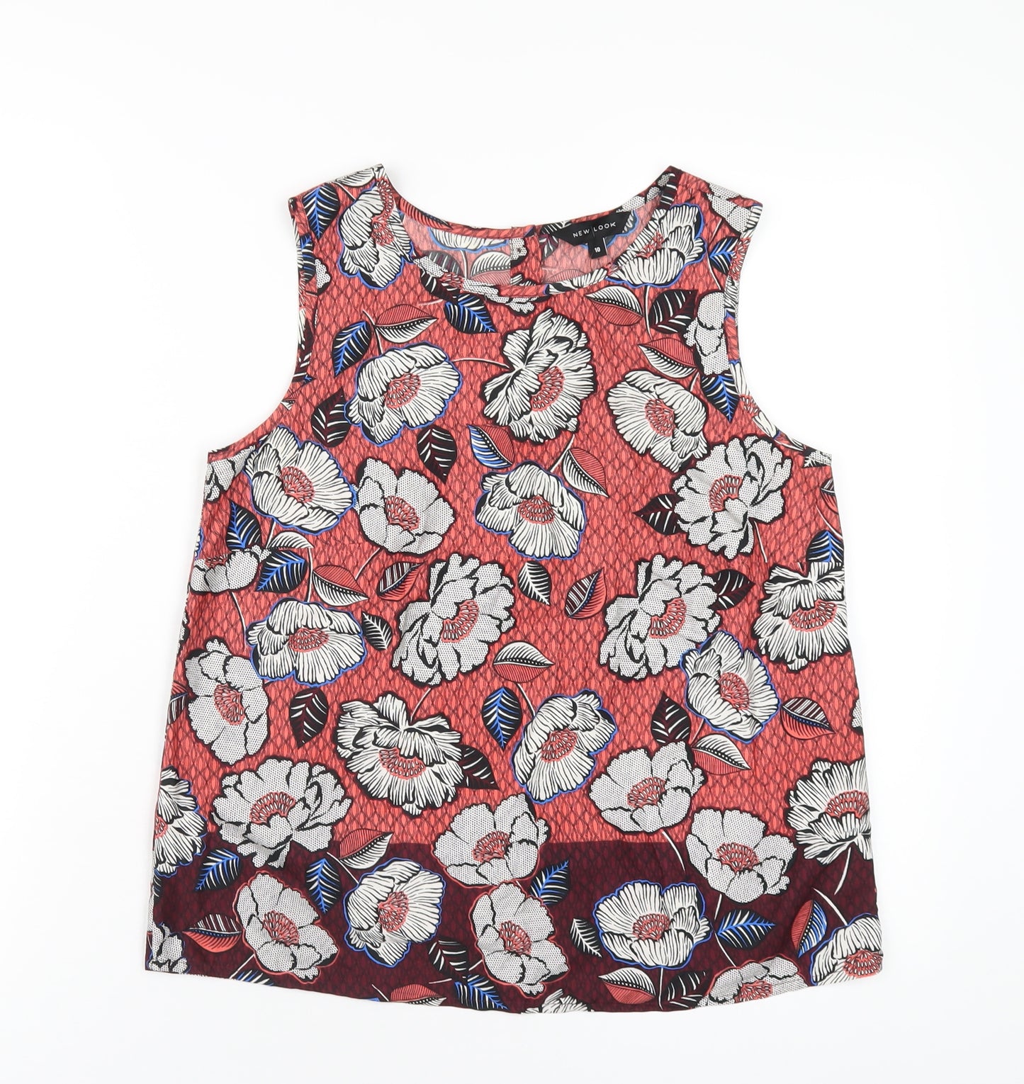 New Look Womens Multicoloured Floral Polyester Basic Tank Size 10 Round Neck