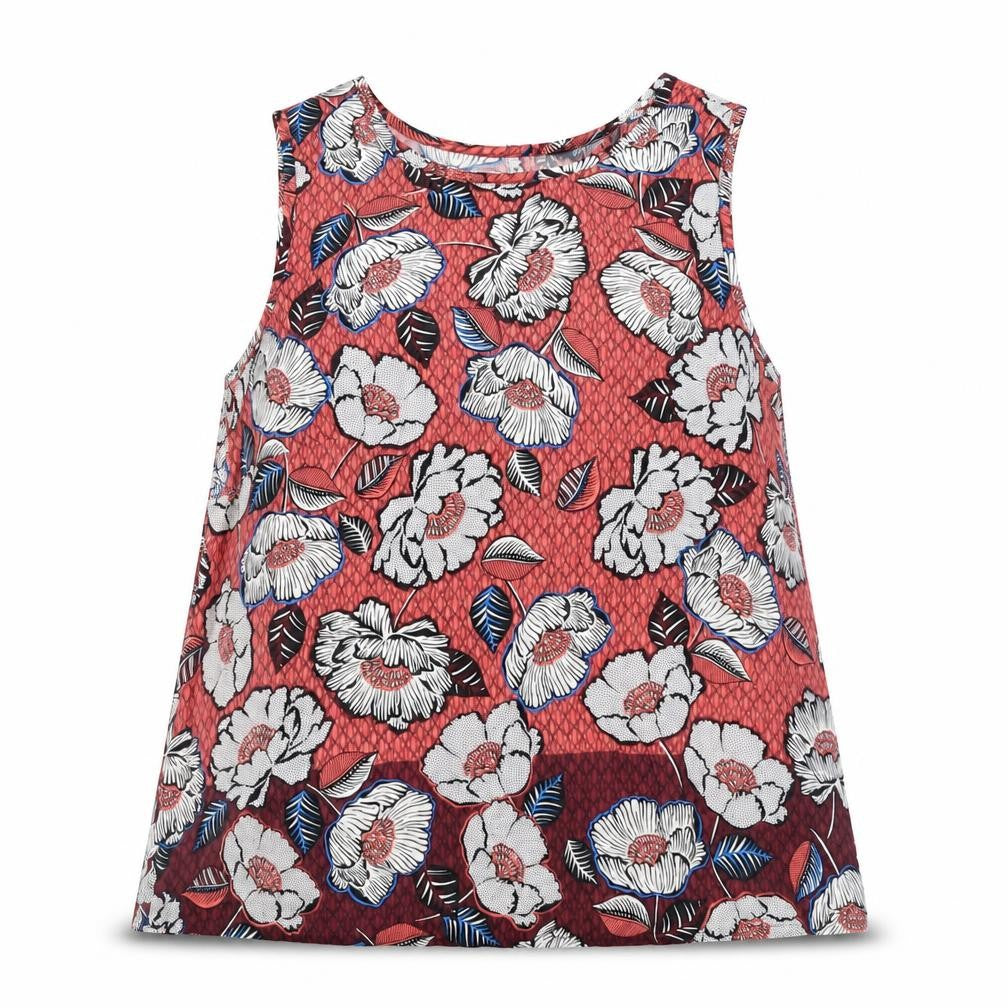Front view of New Look women’s multicoloured floral polyester basic tank, size UK 10, round neck