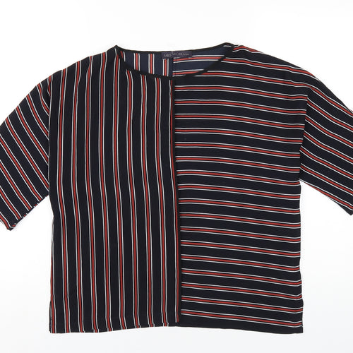 Marks and Spencer Womens Blue Striped Polyester Basic T-Shirt Size 10 Round Neck