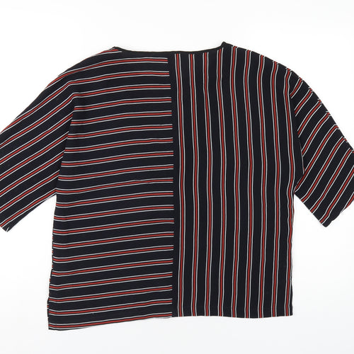 Marks and Spencer Womens Blue Striped Polyester Basic T-Shirt Size 10 Round Neck