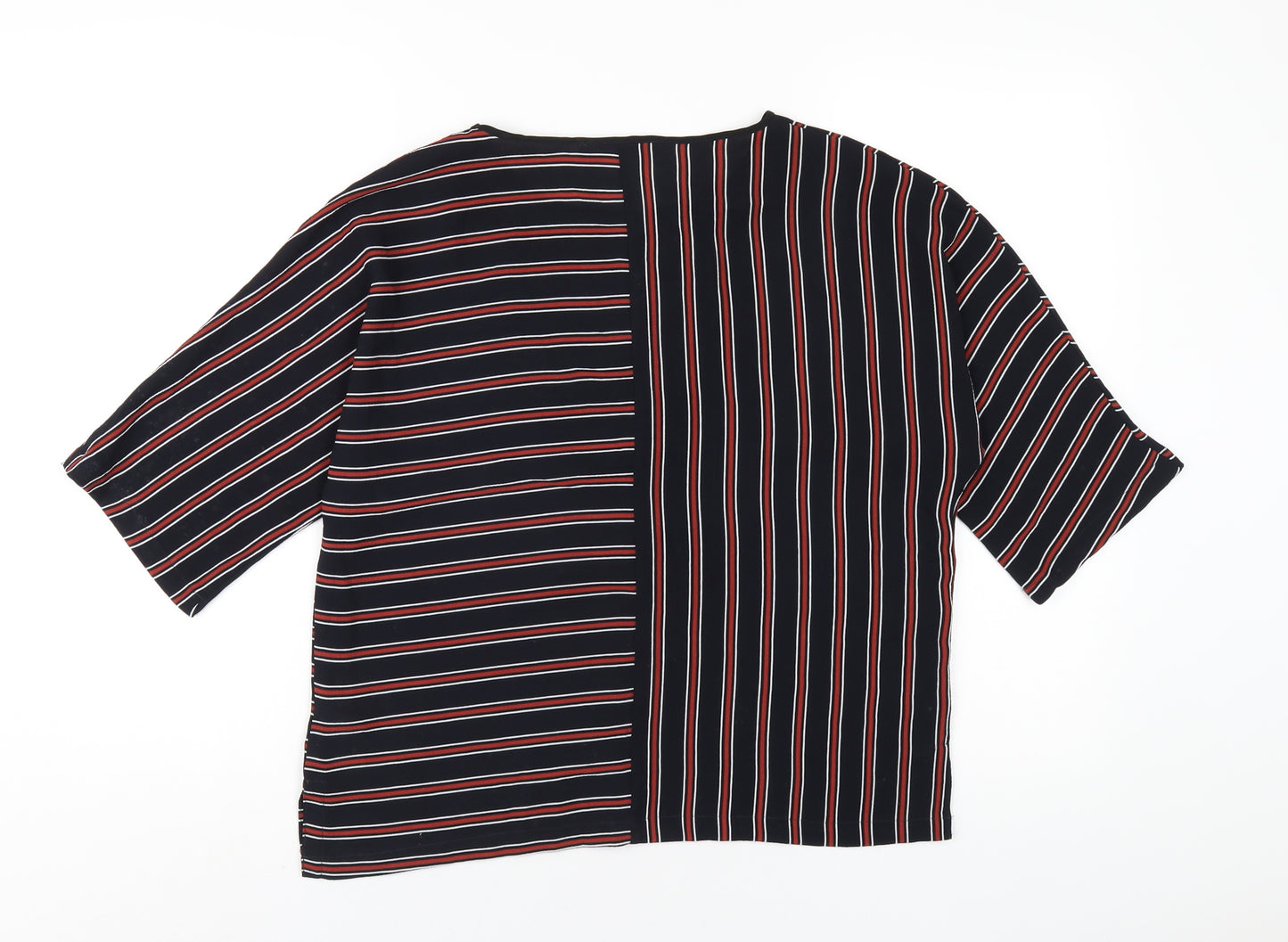 Marks and Spencer Womens Blue Striped Polyester Basic T-Shirt Size 10 Round Neck