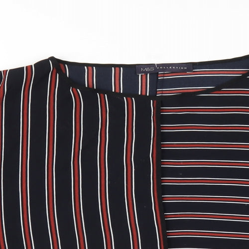 Marks and Spencer Womens Blue Striped Polyester Basic T-Shirt Size 10 Round Neck