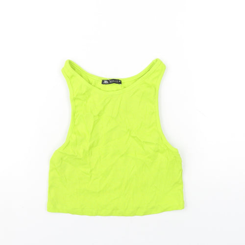 Zara Womens Green Cotton Basic Tank Size L Round Neck