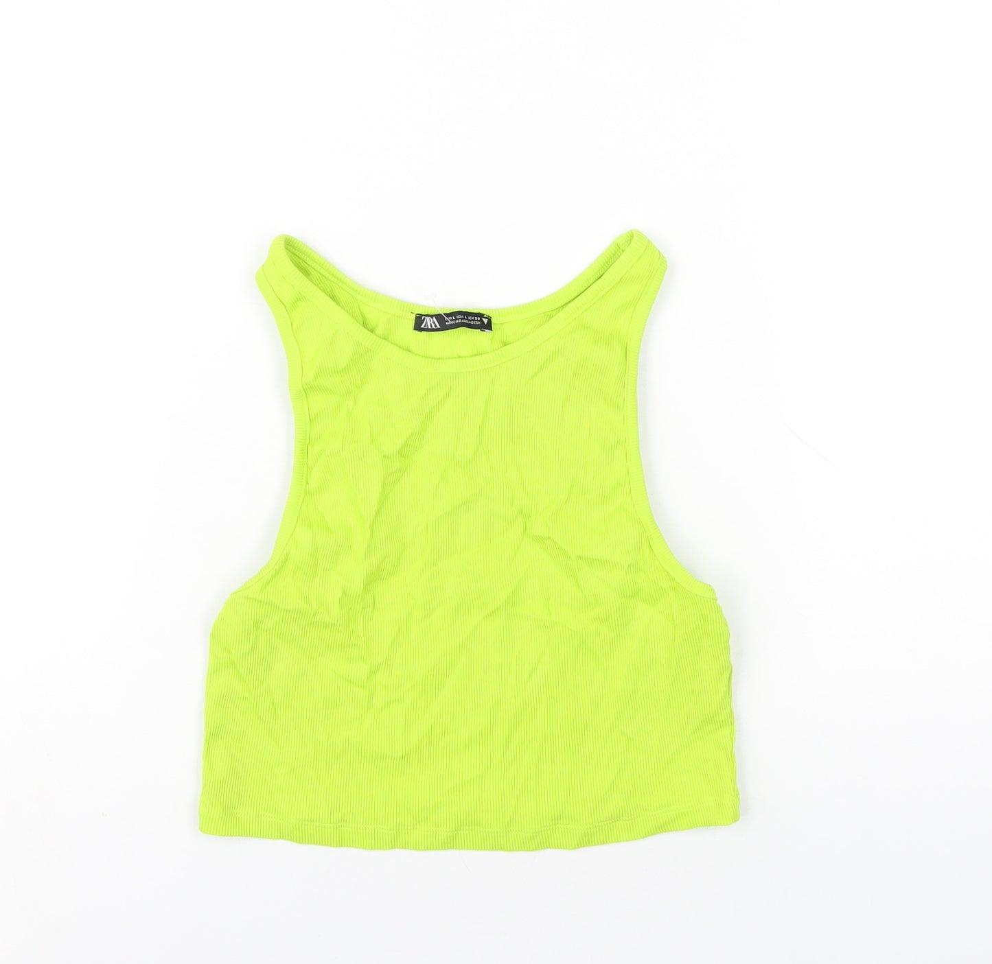 Zara Womens Green Cotton Basic Tank Size L Round Neck