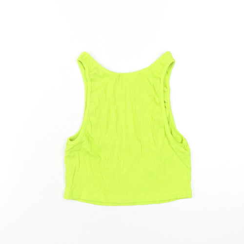 Zara Womens Green Cotton Basic Tank Size L Round Neck