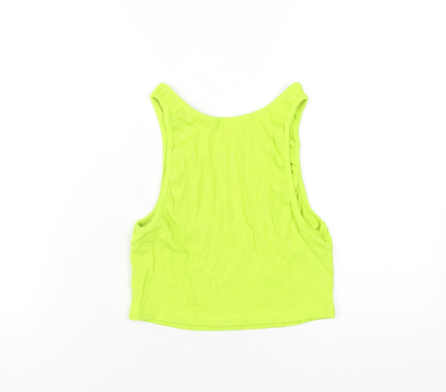 Zara Womens Green Cotton Basic Tank Size L Round Neck