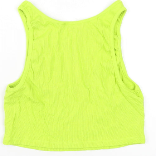 Zara Womens Green Cotton Basic Tank Size L Round Neck