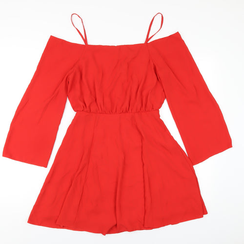 ASOS Womens Red Polyester A-Line Size 8 Square Neck Zip