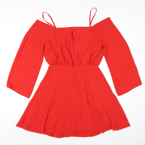 ASOS Womens Red Polyester A-Line Size 8 Square Neck Zip