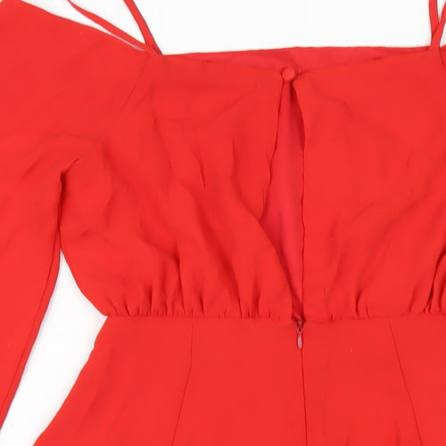ASOS Womens Red Polyester A-Line Size 8 Square Neck Zip