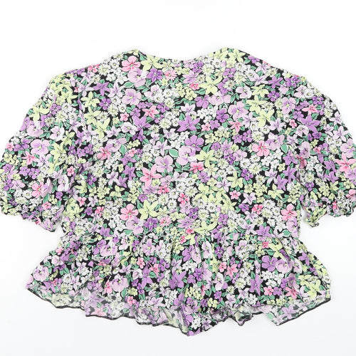 New Look Womens Multicoloured Floral Viscose Basic T-Shirt Size 16 V-Neck