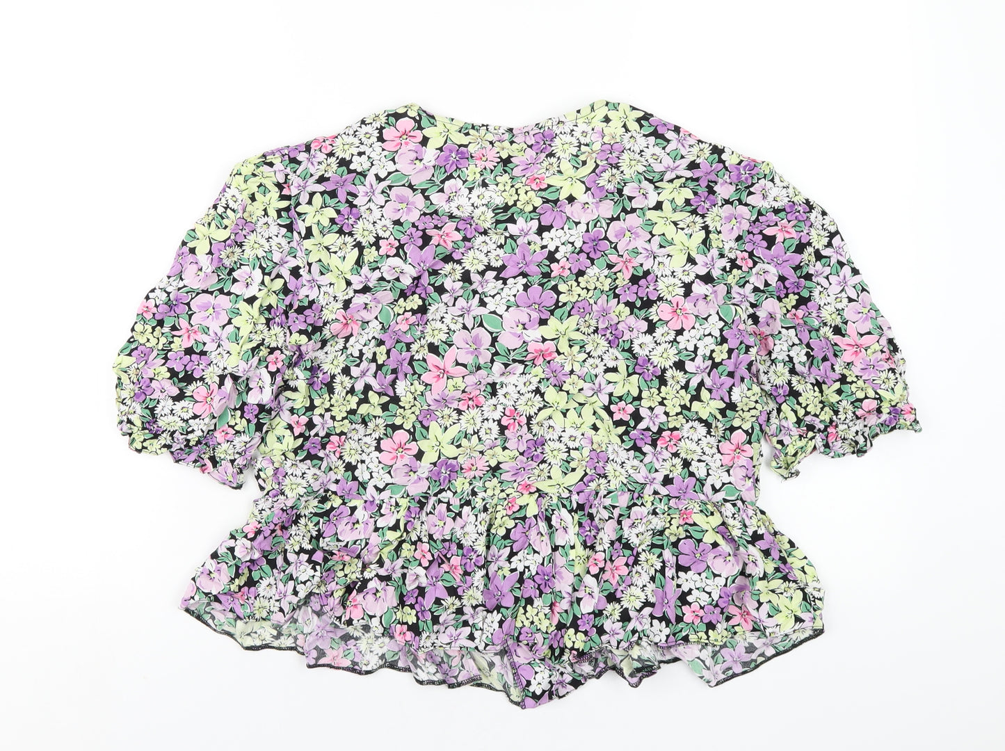 New Look Womens Multicoloured Floral Viscose Basic T-Shirt Size 16 V-Neck