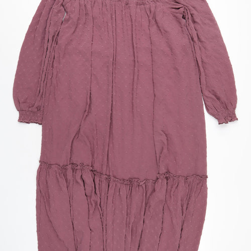 Missguided Womens Purple Polyester A-Line Size 10 Mock Neck Button