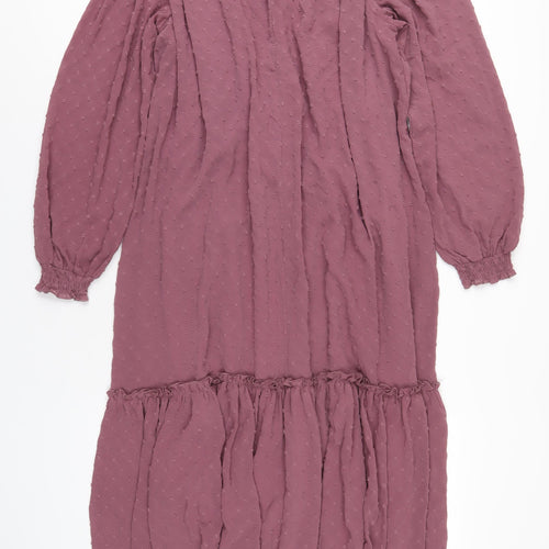 Missguided Womens Purple Polyester A-Line Size 10 Mock Neck Button