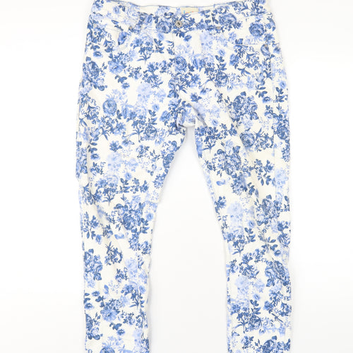 Lotties Womens Blue Floral Cotton Skinny Jeans Size 12 L27 in Regular Zip