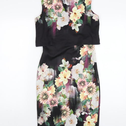 Lipsy Womens Multicoloured Floral Polyester Bodycon Size 10 Round Neck Zip