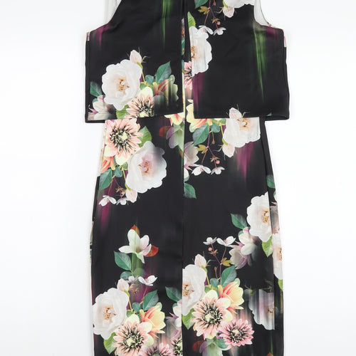 Lipsy Womens Multicoloured Floral Polyester Bodycon Size 10 Round Neck Zip